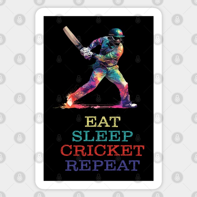 Eat Sleep Cricket Repeat - Holographic Style Sticker by PaulJus